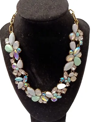 J Crew Mixed Crystals Statement Necklace Sea Mist Green & Turquoise & AB Stones • $25.99