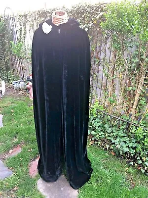 Antiqe Velvet Black Cape  Long Length Lined W Collar One Button Costume AS IS • $39.99