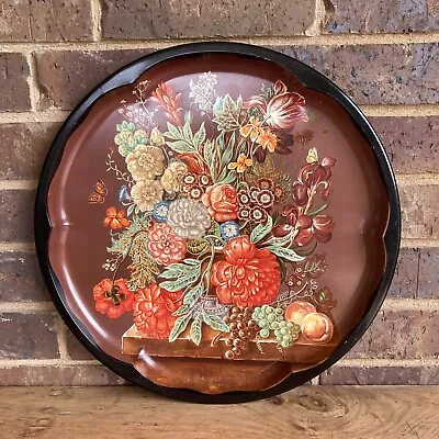 VTG Daher Floral Tin Tray 16.5” Fall Colors • $18