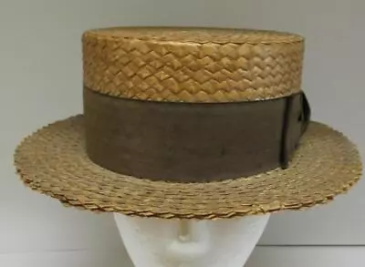 Vintage Men's Boater Stiff Straw Hat 7 1/8 By Perfect Mate Used Free Us Shipping • $21.95