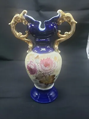 Antique Blue Vase By The Victoria Porcelain Co. Carlsbad Austria 1900 Bohemian • $42.90