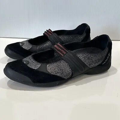 Michelle K Black Suede & Metallic Gray Textile Flat Slip On Shoes  Women's 7.5 • $27.71