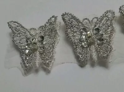 Ivory Embroidered Venise Lace Butterflies. W/silver Metallic Thread Set Of 24-3D • $4