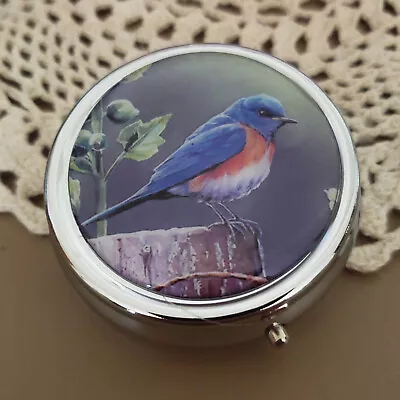 Blue Bird Pill Box Decorative Pill Holder Case Carrier Vitamin Mint Metal Travel • $14.88