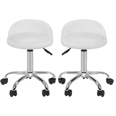 2X Hydraulic Rolling Swivel Stool Spa Salon Chair W/Back Rest Saddle White • $67.58