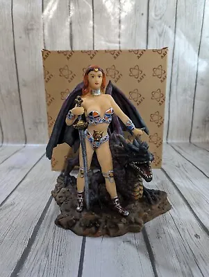 RARE Vintage AAFI Johnlou Woman Warrior Princess Dragon Ceramic Figurine W/ Box • $75