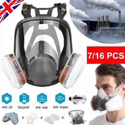 Half/Full Face Mask With Goggles Filter Anti-Dust/Gas Respirator Mask Reusable • £12.09