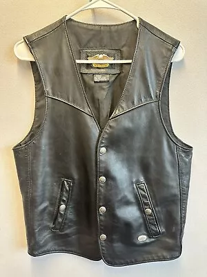 Vintage Men’s Harley Davidson Leather Button Up Biker Vest Made In USA Size M • $69.99