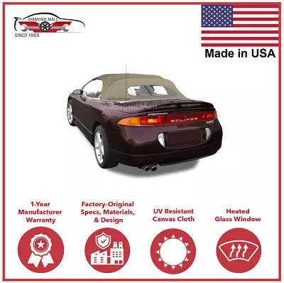 Fits Mitsubishi Eclipse 1995-99 Convertible Top & Heated Glass Window Tan Cloth • $429.30