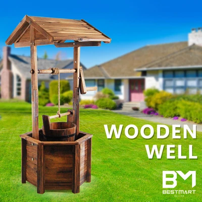 Garden Wooden Wishing Well Outdoor Backyard Timber Rustic Ornament Decor Durable • $129.49