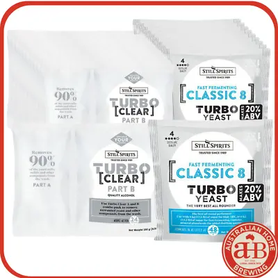 10 PACK Still Spirits Turbo Classic Yeast 8 & Turbo Clear Homebrew Spirit Yeast • $146.50