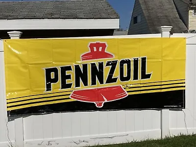 Vtg Pennzoil Flag Banner Sign Gas Station Advertisement Oil 9.5' X 4' LARGE MINT • $99.99