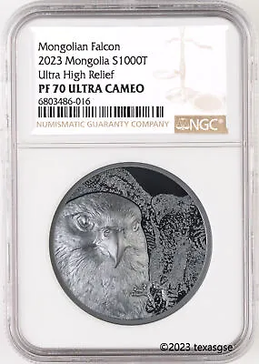 2023 Mongolia 2oz Black Proof Silver Mongolian Falcon UHR - NGC PF70 Ultra Cameo • $144.50