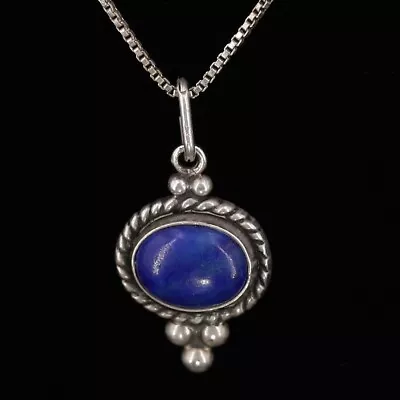 VTG Sterling Silver - NAVAJO QT Lapis Lazuli Braided Pendant 18.5  Necklace - 4g • $10.50