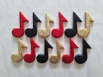 £4.95 • Buy 12 Glittery Red, Gold & Black Music Notes- Edible Sugar Cake Decorations