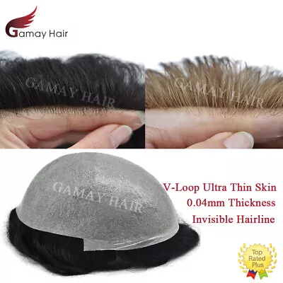 Ultra Thin Skin Mens Toupee Hairpiece Invisible Poly PU Hair Replacement Systems • $149