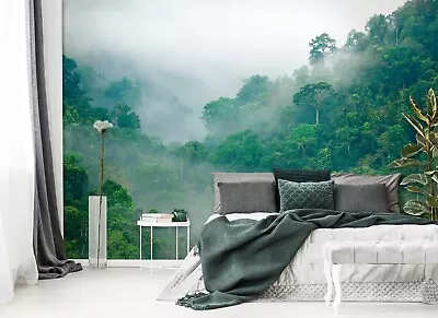 Bedroom Forest Wallpaper 144 X 100 Inch Green Foggy Rainforest Wall Mural Decor • £52.99