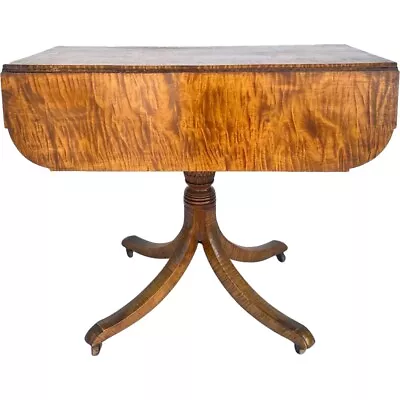 Fine Antique American New England Federal Curly Maple Drop-Leaf Table C. 1790 • $4500