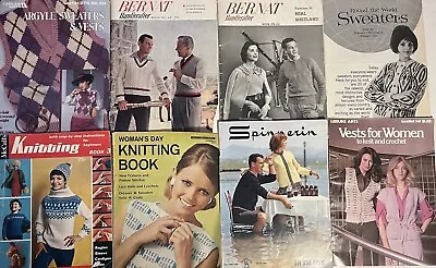 8 Vintage Of Knits Sweaters Vests Knitting Bernat & Others Pattern Books Argyle • $11.89