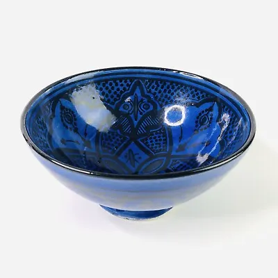 Handmade Moroccan Decor Bowl Royal Blue Pottery Diameter 6.5  Signed ASSACA • $23.99