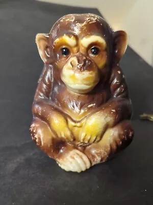 VINTAGE PLASTIC MONKEY Piggy Coin Bank 6” Tall Chimpanzee With Plug Cute! • $10