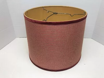 Vintage Small Table Lamp Red Cream Gingham Velvet Drum Lamp Shade • $16