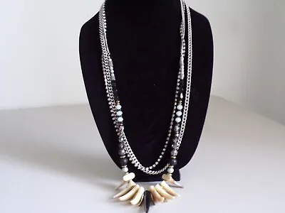 Women's Vintage Express Multichain And Beads Faux Horns? Fangs Necklace (28 ) • $11