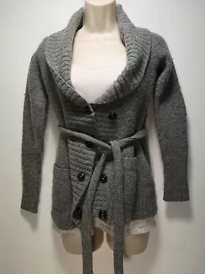 H&M LOGG Greyy Lambs Wool Button Up Cardigan With Belt - Size M (996g) • £7.16