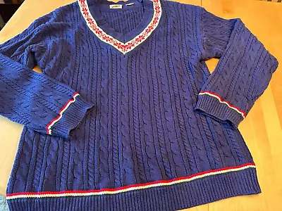 Vintage Field Gear V Neck Chunky Cable Knit Tennis Cricket Sweater Mens Sz Xlt  • $55.99