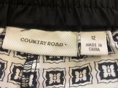 Country Road Size 12 Black White Print Elastic Waist Polyester Pants Two Pockets • $24.10