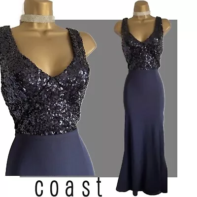 Coast Dress Size 8 Navy Blue Long Bodycon Sleeveless Maxi Prom Party • £55.77