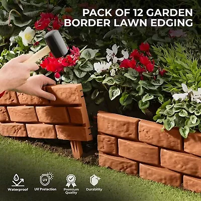 Garden Lawn Terracotta Brick Effect Plastic Edging Plant Border Easy Pack Of 12 • £25.99