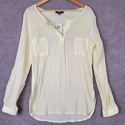 MAX EDITION Blouse Womens Large Yellow Vneck Crinkled Stretch Lightweight Top • $12.88