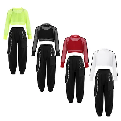 Kids Girls Hip-hop Dance Clothes Mesh Dance Outfit Hip-Hop Hip Hop Outfits 3Pcs • $44.21