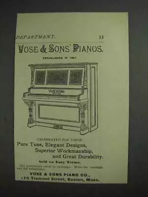 1892 Vose & Sons Pianos Ad • $19.99