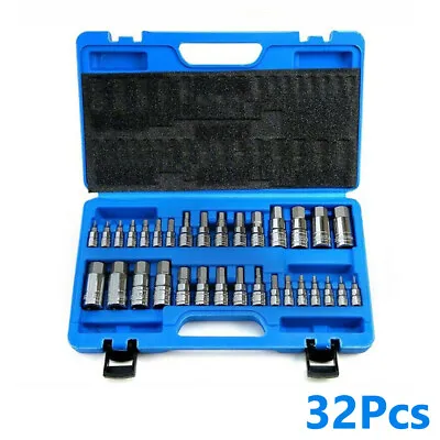 32Pcs ABN Hex Socket Set SAE And Metric Allen Socket Set Hex Bit Socket Set • $30.77