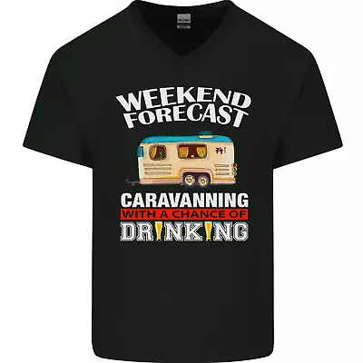 Caravan Weekend Forecast Caravanning Mens V-Neck Cotton T-Shirt • £8.99