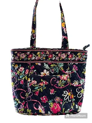 Vera Bradley Ribbons  Navy Blue/Pink  Quilted Tote Bag Purse Zipper • $44.99