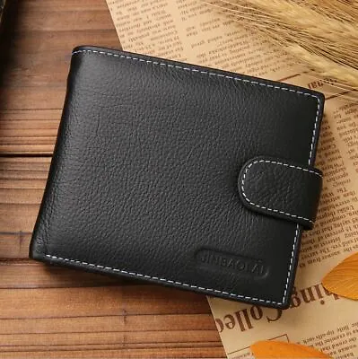 $17.95 • Buy Mens Wallet Black Bi Fold With Top Layer Cowhide Leather Card Slots Coin Pocket