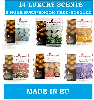 Scented Tea Lights 8 Hour Burning Time Candles Tealights 12 Scents Pack Of 20/25 • £5.99