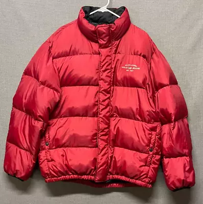 Vintage Polo Jeans Company Puffer Jacket Men's Xl Red Down Feather Coat Zip Y2k • $59.88