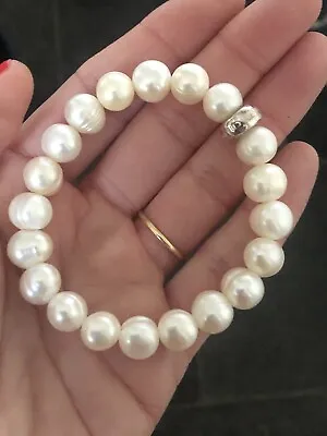 Authentic Thomas Sabo 925 Sterling Silver Charm Carrier Pearl Stretch Bracelet • £20