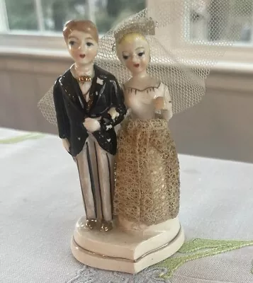 Vintage Porcelain  Bride And Groom Cake Topper  40s 50s  • $3