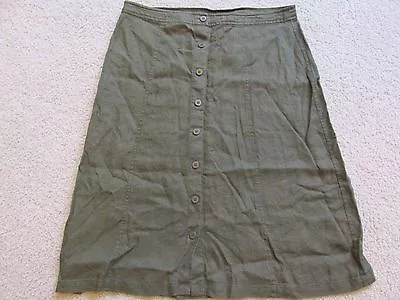 New Women's $88 Max Edition 100% Linen A Line Button Up Skirt Army Green Size 8 • $34.99