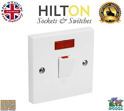 £3.99 • Buy HILTON White Plastic 20Amp Double Pole Switch With Neon ***Best Quality***