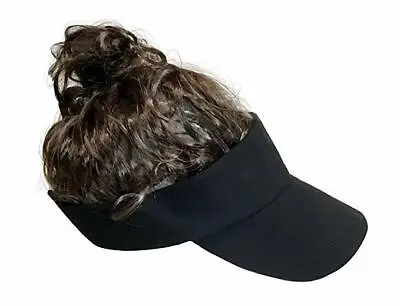 Man Bun Black Visor Hat Brown Hair Men's One Size Fits Most • $15.99