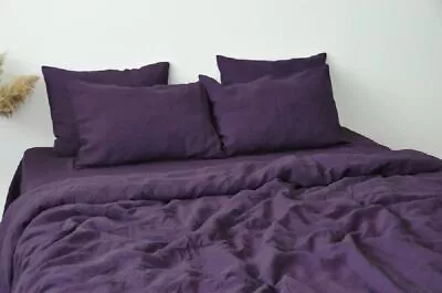 Purple Linen Duvet Cover Washed Bedding Duvet Cover King Queen Size Christmas • £32.20