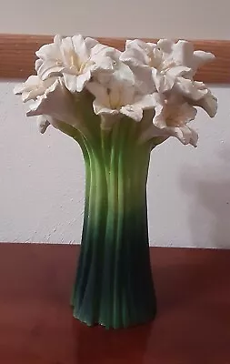 Vintage 'Ibis And Orchid' Bonded Marble Hand Painted Flower Vase-12  Tall • $25.99