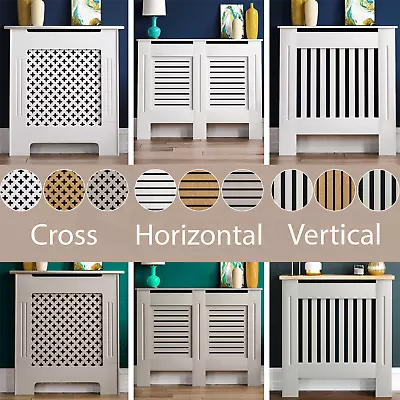 White Radiator Cover Shelf Cabinet Grey Modern MDF Wood Slat Grill Furniture • £67.99