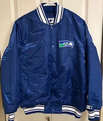 Men’s Starter Throwback Seattle Seahawks Satin Blue Large Bomber Jacket • $100